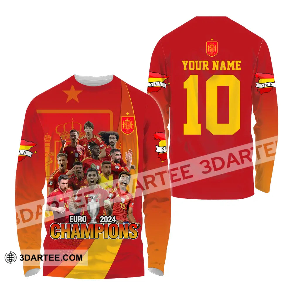 Unisex Shirt - Custom Name And Number Sport Euro 2024 Champion Spain Long Sleeve / S T-Shirt