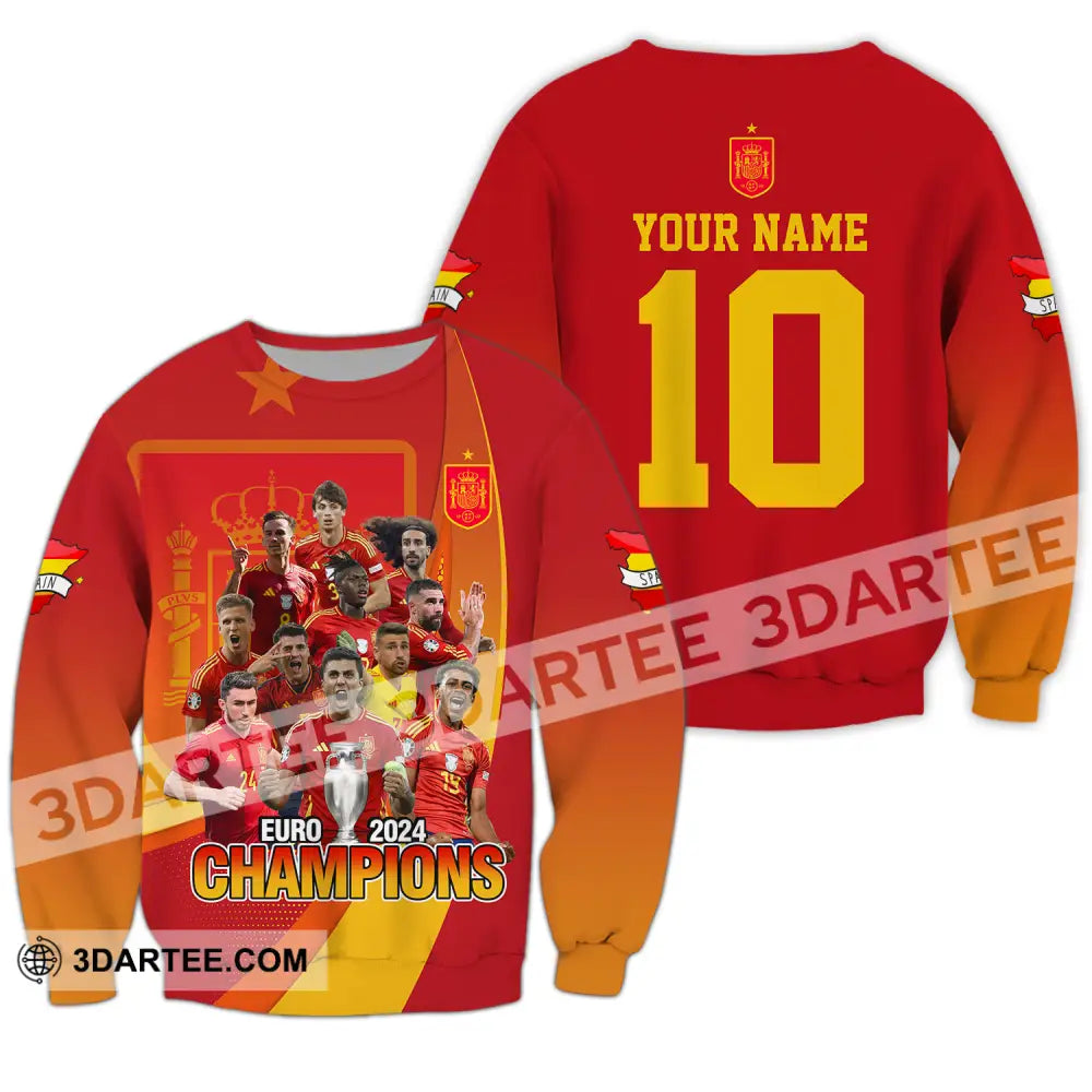 Unisex Shirt - Custom Name And Number Sport Euro 2024 Champion Spain Long Sleeve / S T-Shirt