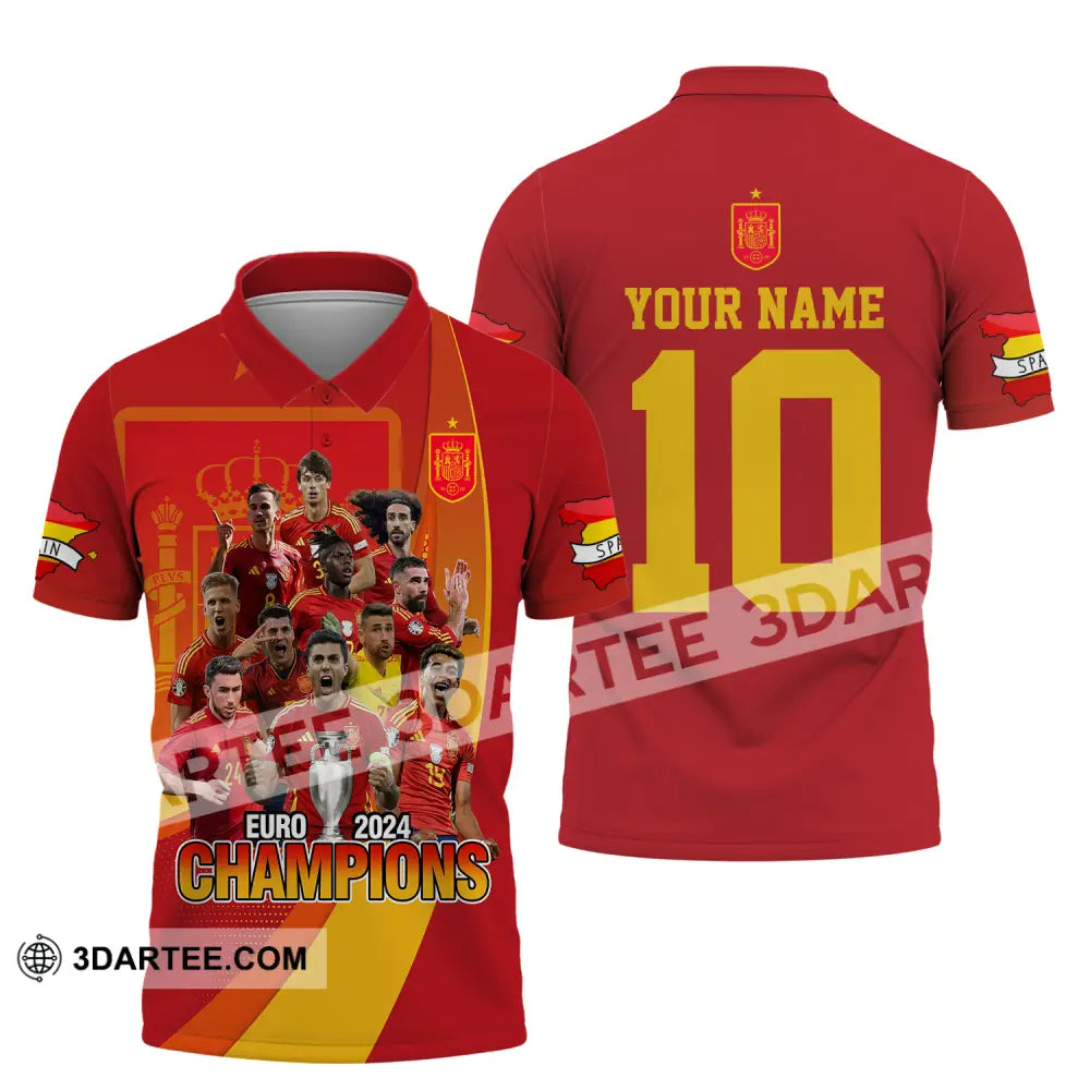 Unisex Shirt - Custom Name And Number Sport Euro 2024 Champion Spain Polo / S T-Shirt