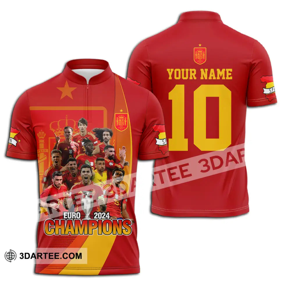 Unisex Shirt - Custom Name And Number Sport Euro 2024 Champion Spain Zipper Polo / S T-Shirt