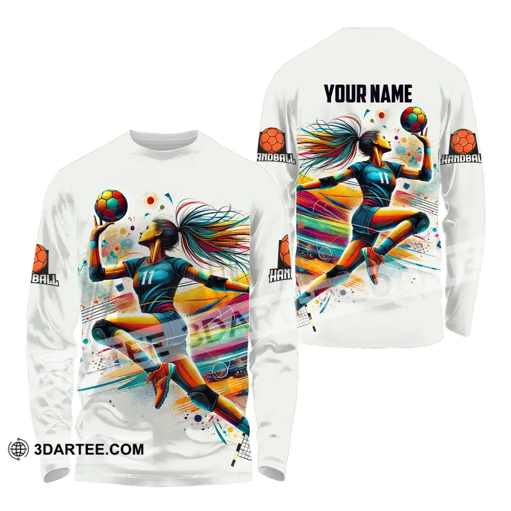 Unisex Shirt - Custom Name And Number Sport Handball Colors Long Sleeve / S T-Shirt