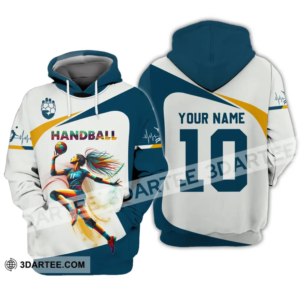 Unisex Shirt - Custom Name And Number Sport Handball White Blue Classic Hoodie / S T-Shirt