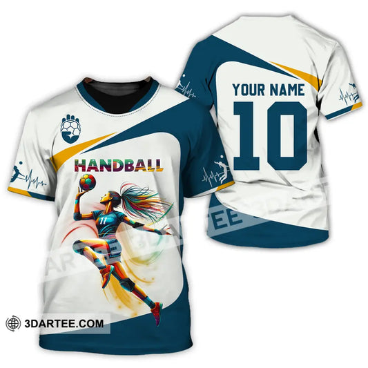 Unisex Shirt - Custom Name And Number Sport Handball White Blue Classic T-Shirt / S T-Shirt