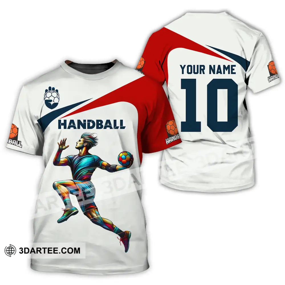 Unisex Shirt - Custom Name And Number Sport Handball White Red Classic T-Shirt / S T-Shirt