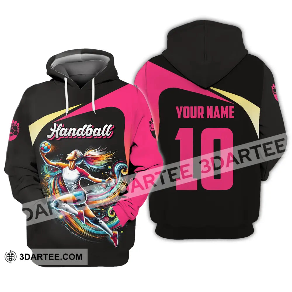 Unisex Shirt - Custom Name And Number Sport Hot Pink Handball Hoodie / S T-Shirt