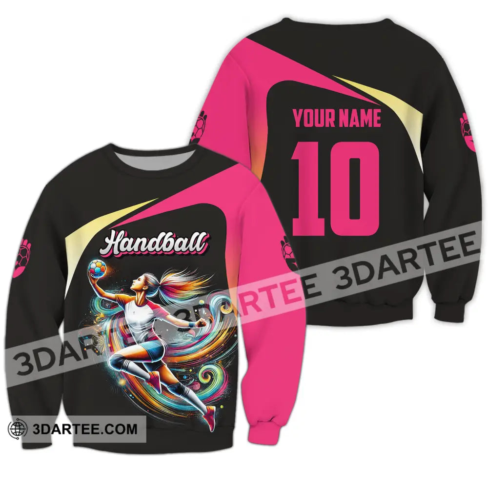 Unisex Shirt - Custom Name And Number Sport Hot Pink Handball Long Sleeve / S T-Shirt