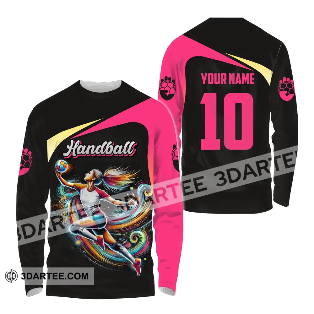 Unisex Shirt - Custom Name And Number Sport Hot Pink Handball Long Sleeve / S T-Shirt