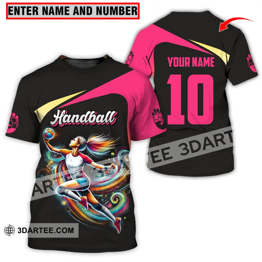 Unisex Shirt - Custom Name And Number Sport Hot Pink Handball T-Shirt