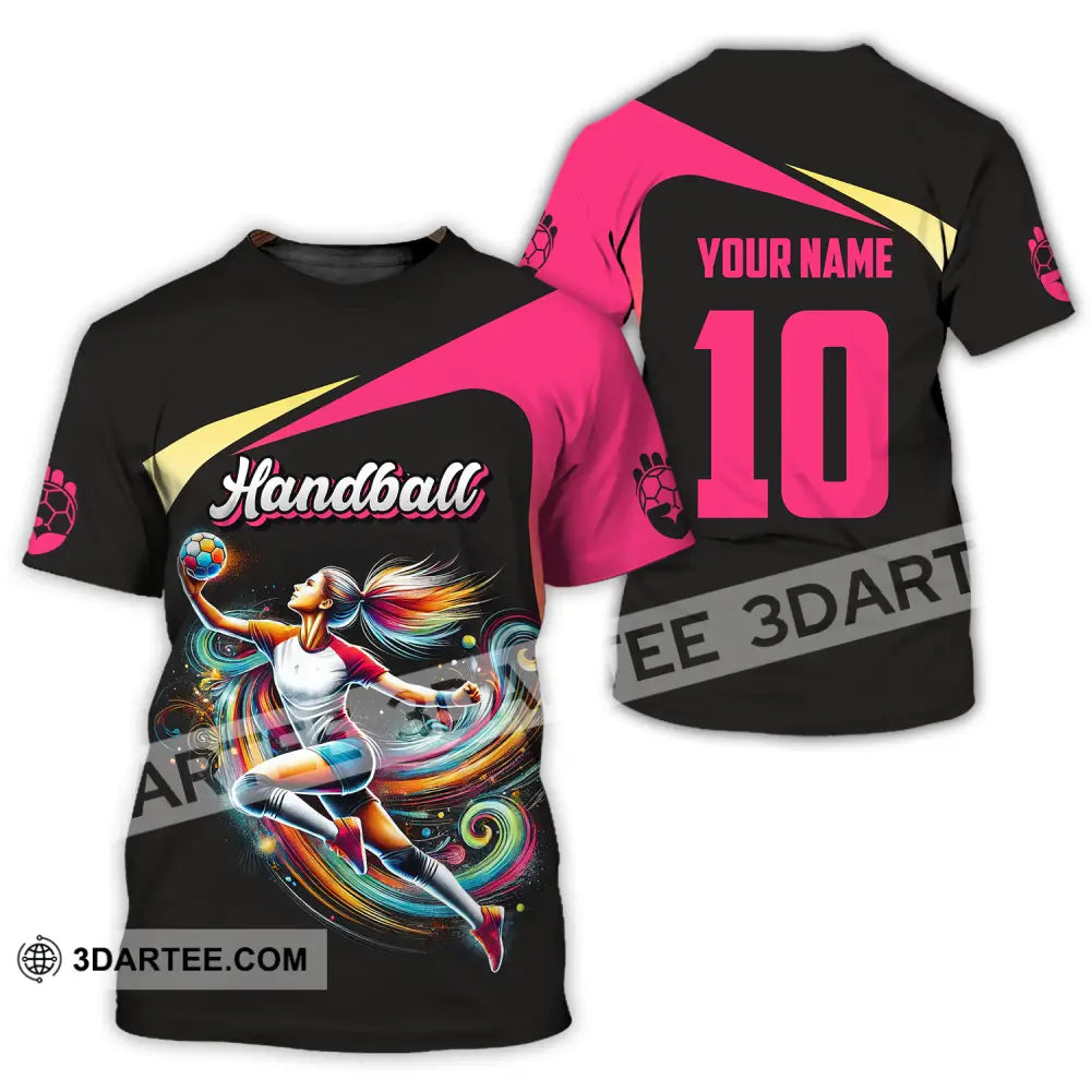 Unisex Shirt - Custom Name And Number Sport Hot Pink Handball T-Shirt / S T-Shirt