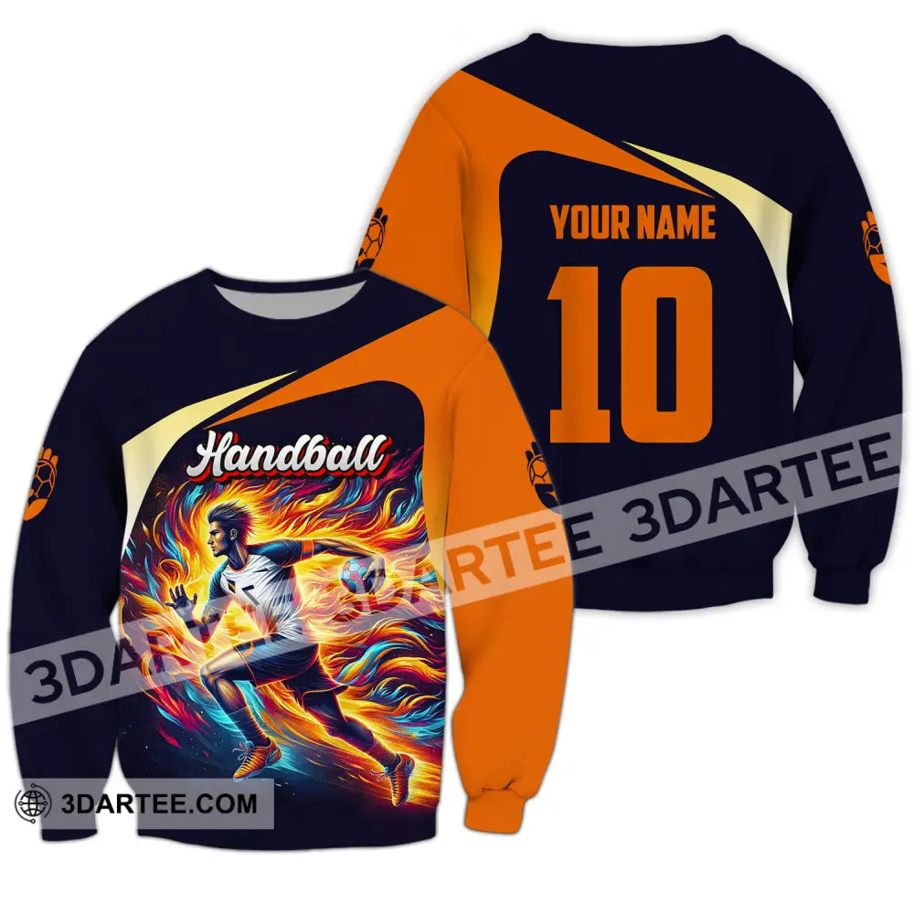 Unisex Shirt - Custom Name And Number Sport Orange Handball Long Sleeve / S T-Shirt