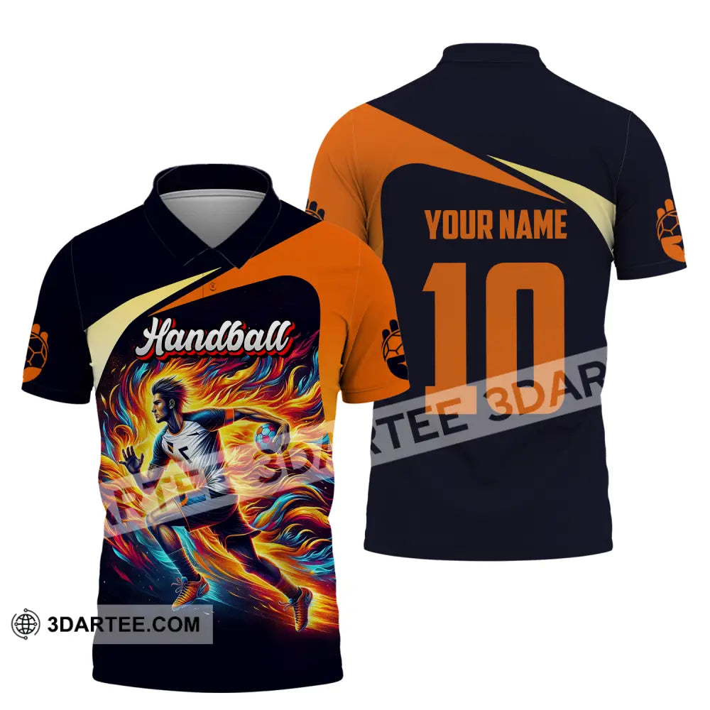 Unisex Shirt - Custom Name And Number Sport Orange Handball Polo / S T-Shirt