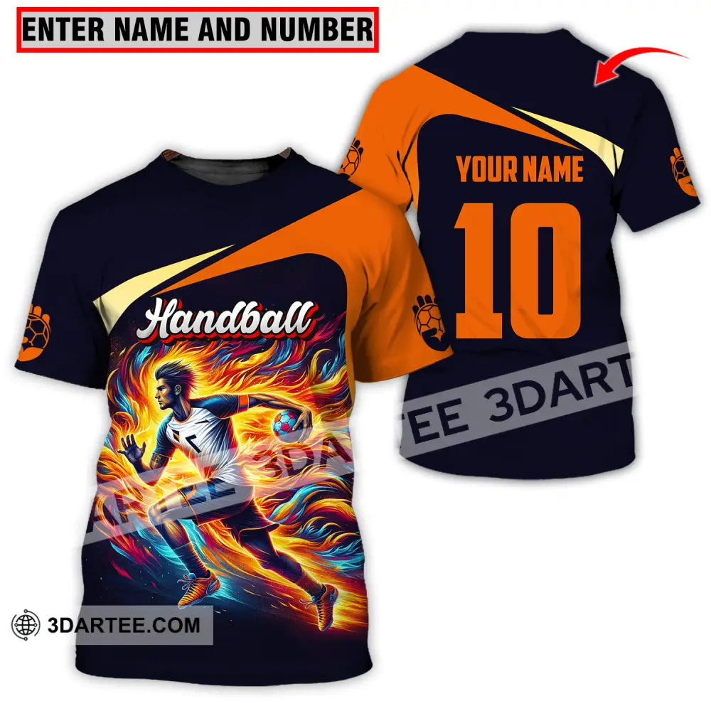 Unisex Shirt - Custom Name And Number Sport Orange Handball T-Shirt