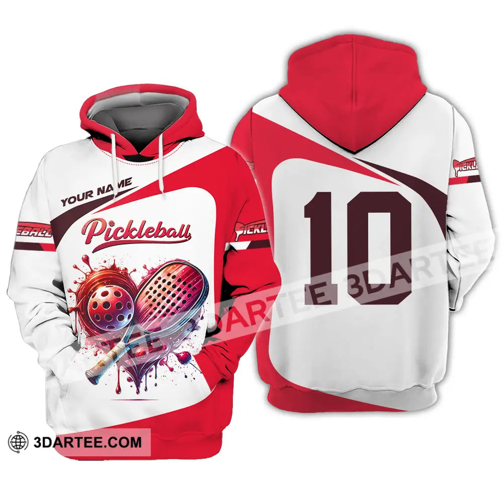 Unisex Shirt - Custom Name And Number Sport Pickleball Red White Hoodie / S T-Shirt