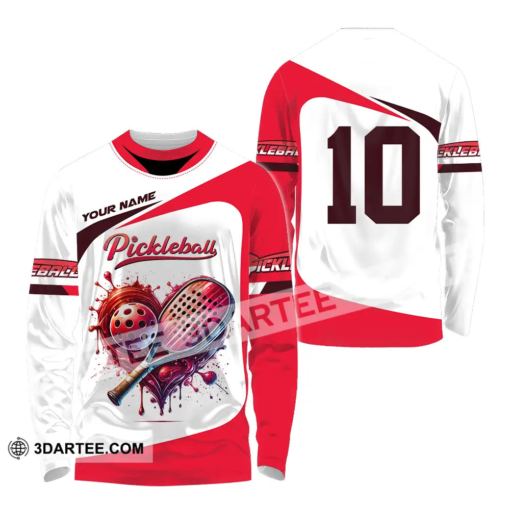 Unisex Shirt - Custom Name And Number Sport Pickleball Red White Long Sleeve / S T-Shirt