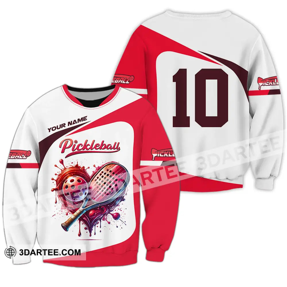 Unisex Shirt - Custom Name And Number Sport Pickleball Red White Long Sleeve / S T-Shirt