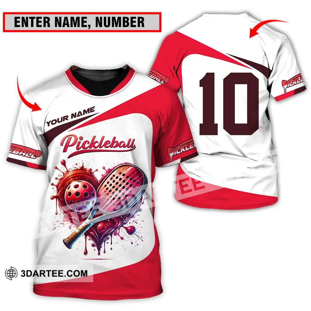 Unisex Shirt - Custom Name And Number Sport Pickleball Red White T-Shirt