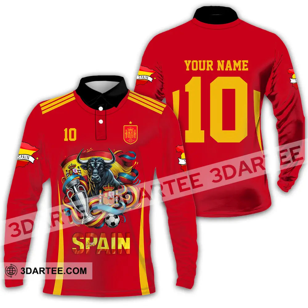 Unisex Shirt - Custom Name And Number Sport Spain Is The Winner Long Sleeve Polo / S T-Shirt