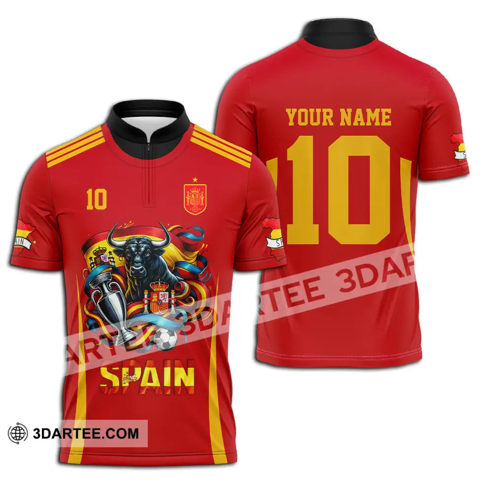 Unisex Shirt - Custom Name And Number Sport Spain Is The Winner Zipper Polo / S T-Shirt