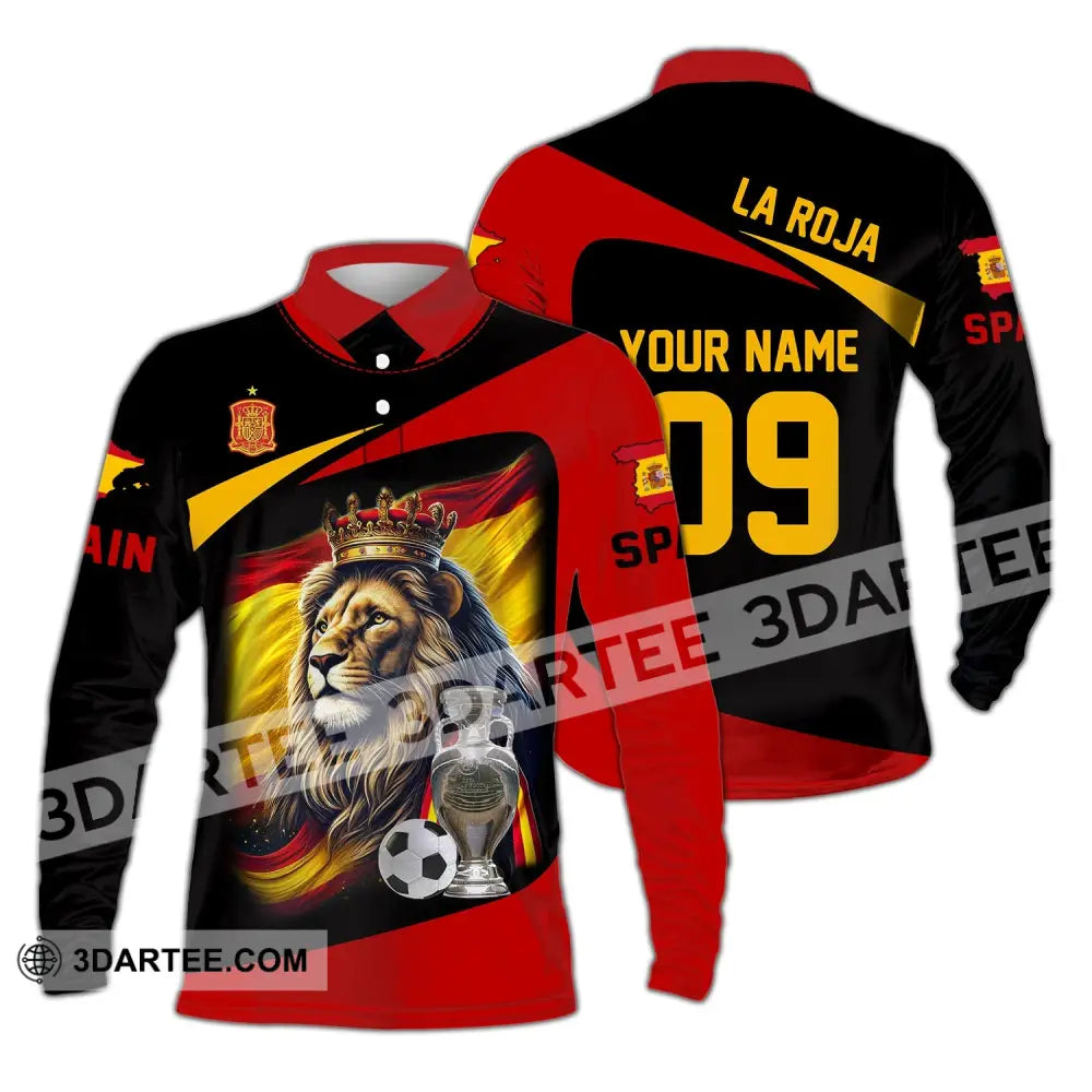 Unisex Shirt - Custom Name And Number Sport Spain La Roja Long Sleeve Polo / S T-Shirt