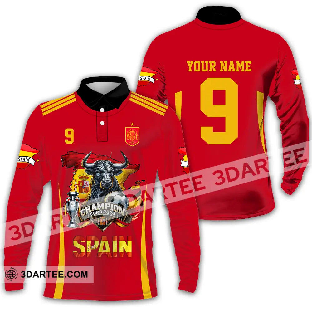 Unisex Shirt - Custom Name And Number Sport Spain The Champion Long Sleeve Polo / S T-Shirt