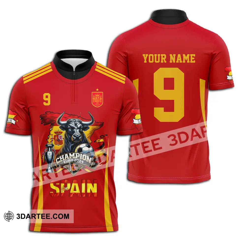 Unisex Shirt - Custom Name And Number Sport Spain The Champion Zipper Polo / S T-Shirt