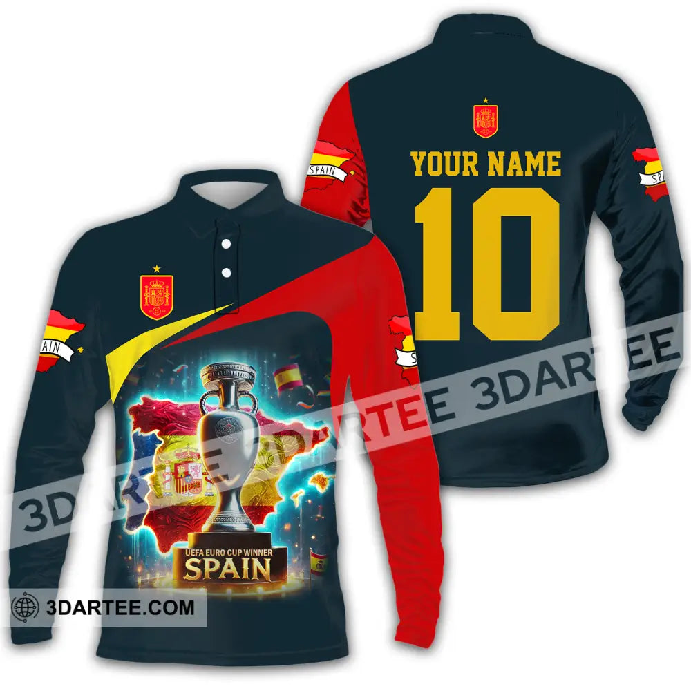 Unisex Shirt - Custom Name And Number Sport Winner Cup Of Spain Long Sleeve Polo / S T-Shirt