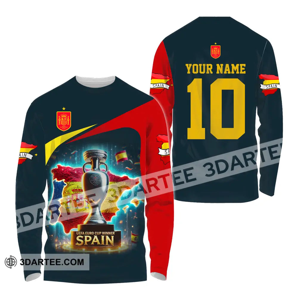 Unisex Shirt - Custom Name And Number Sport Winner Cup Of Spain Long Sleeve / S T-Shirt