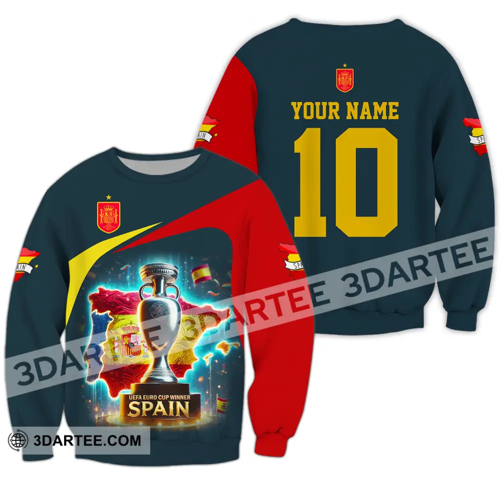 Unisex Shirt - Custom Name And Number Sport Winner Cup Of Spain Long Sleeve / S T-Shirt