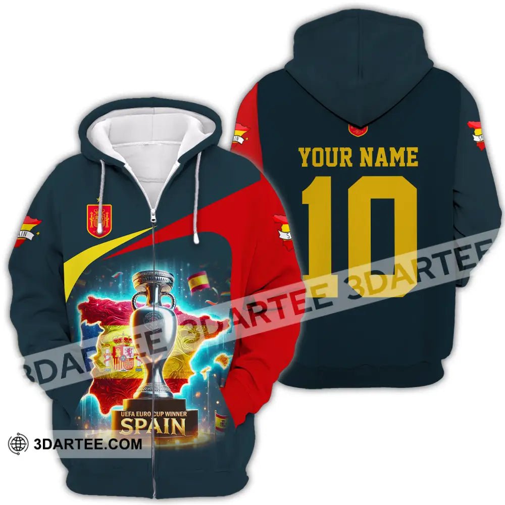 Unisex Shirt - Custom Name And Number Sport Winner Cup Of Spain Zipper Hoodie / S T-Shirt