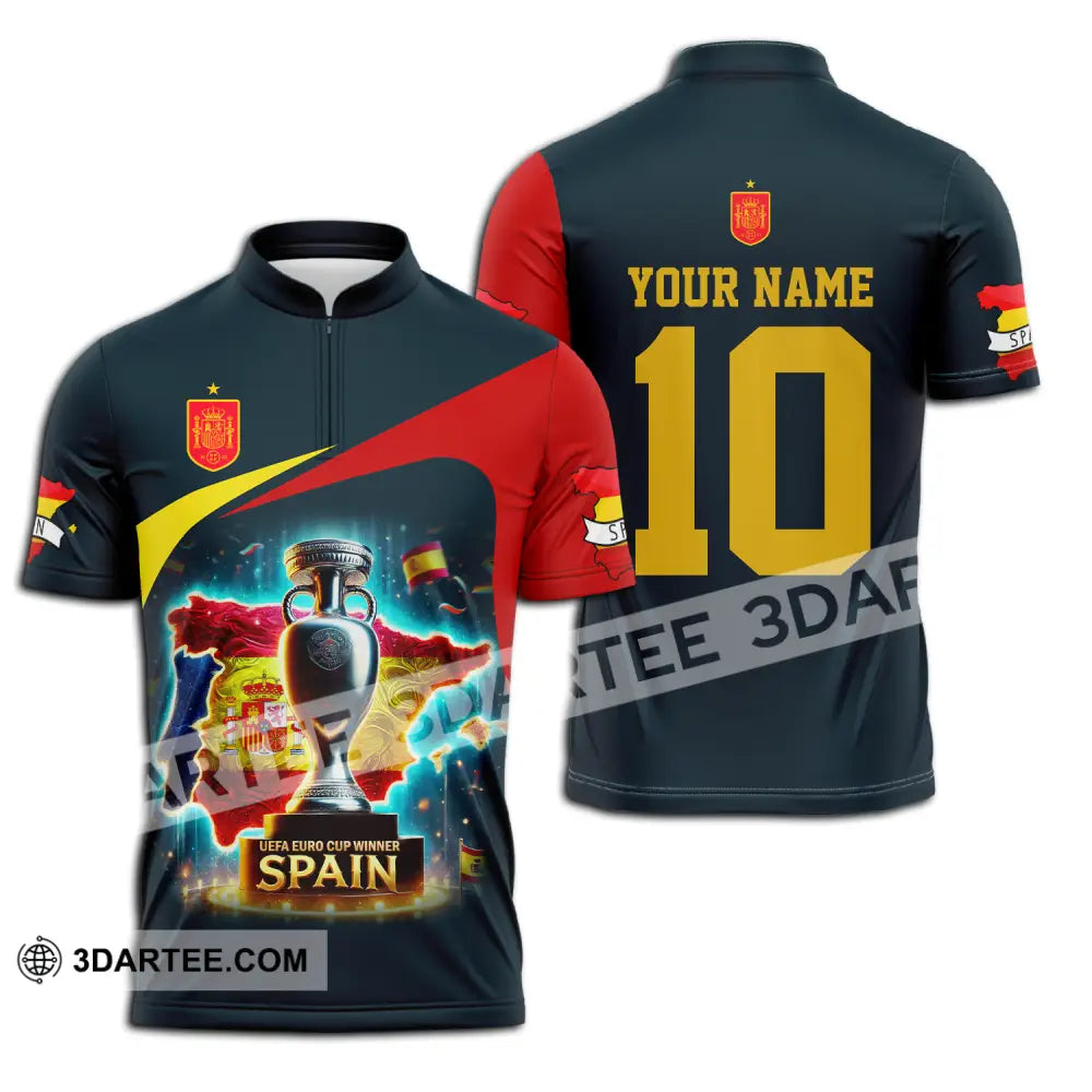 Unisex Shirt - Custom Name And Number Sport Winner Cup Of Spain Zipper Polo / S T-Shirt