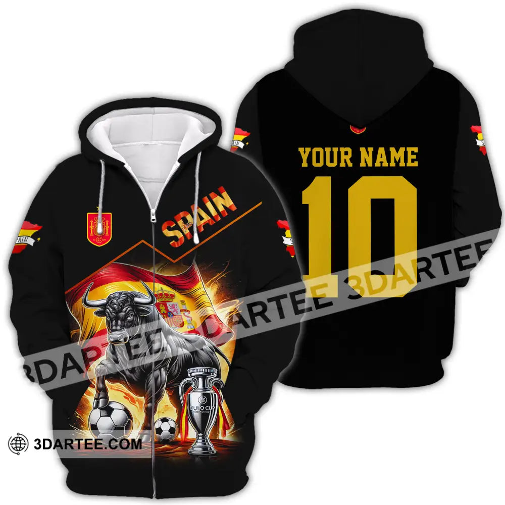 Unisex Shirt - Custom Name And Number Sport Winner Spain Bull Zipper Hoodie / S T-Shirt