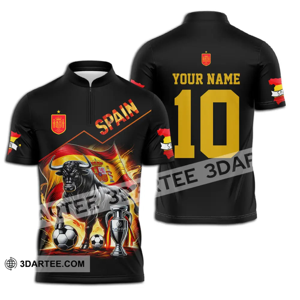 Unisex Shirt - Custom Name And Number Sport Winner Spain Bull Zipper Polo / S T-Shirt