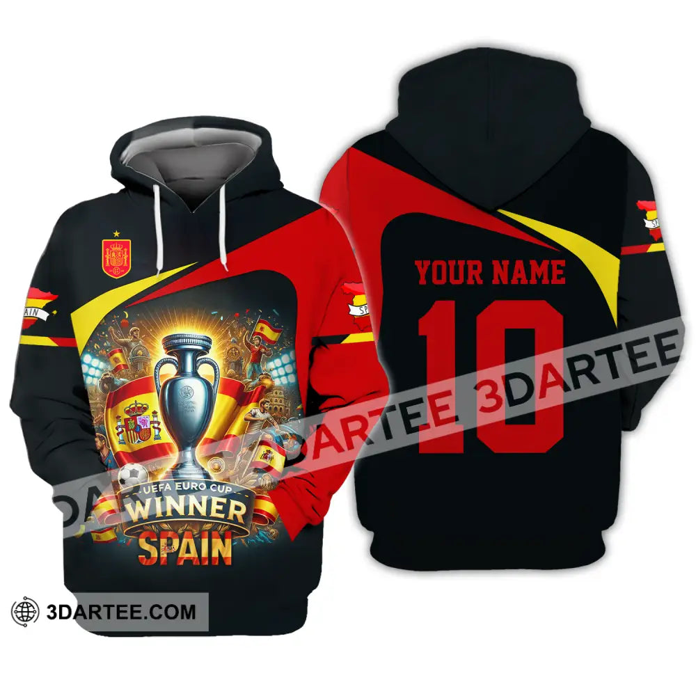 Unisex Shirt - Custom Name And Number Sport Winner Spain Euro 2024 Hoodie / S T-Shirt