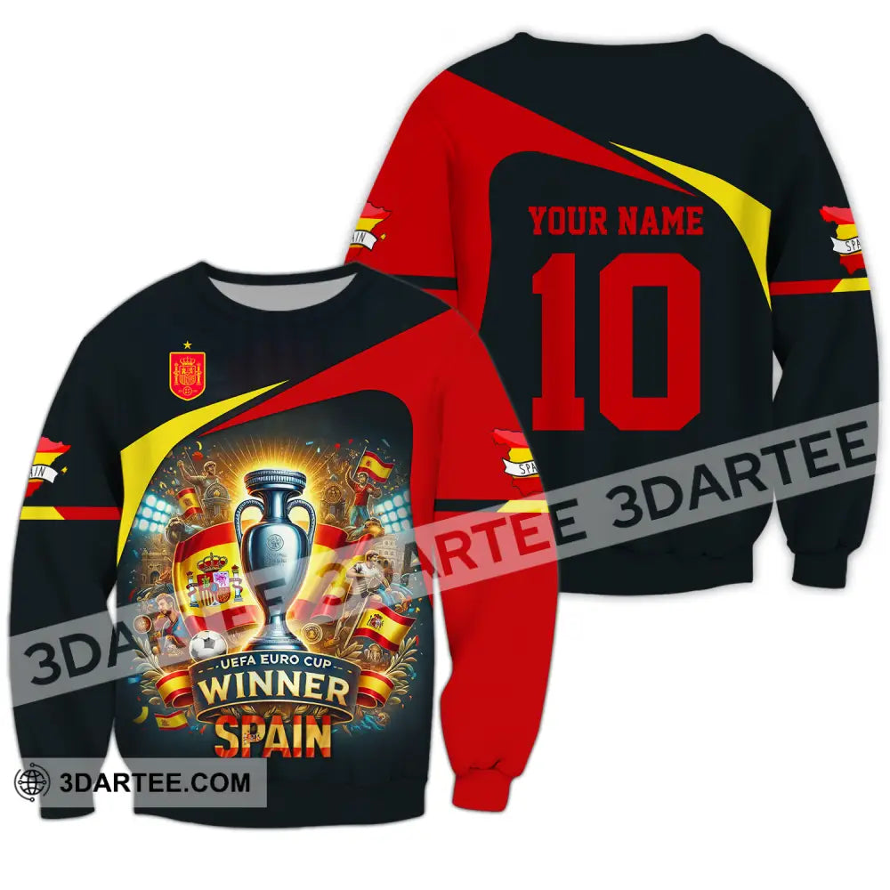 Unisex Shirt - Custom Name And Number Sport Winner Spain Euro 2024 Long Sleeve / S T-Shirt