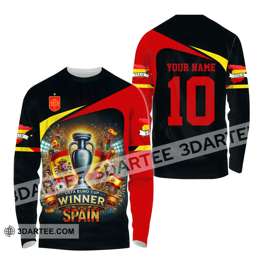 Unisex Shirt - Custom Name And Number Sport Winner Spain Euro 2024 Long Sleeve / S T-Shirt