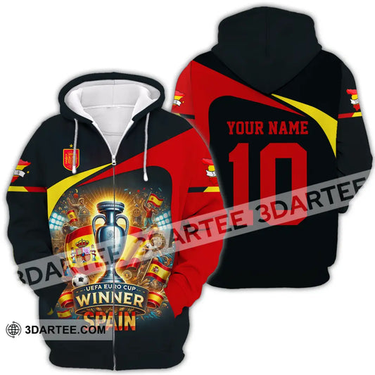 Unisex Shirt - Custom Name And Number Sport Winner Spain Euro 2024 Zipper Hoodie / S T-Shirt