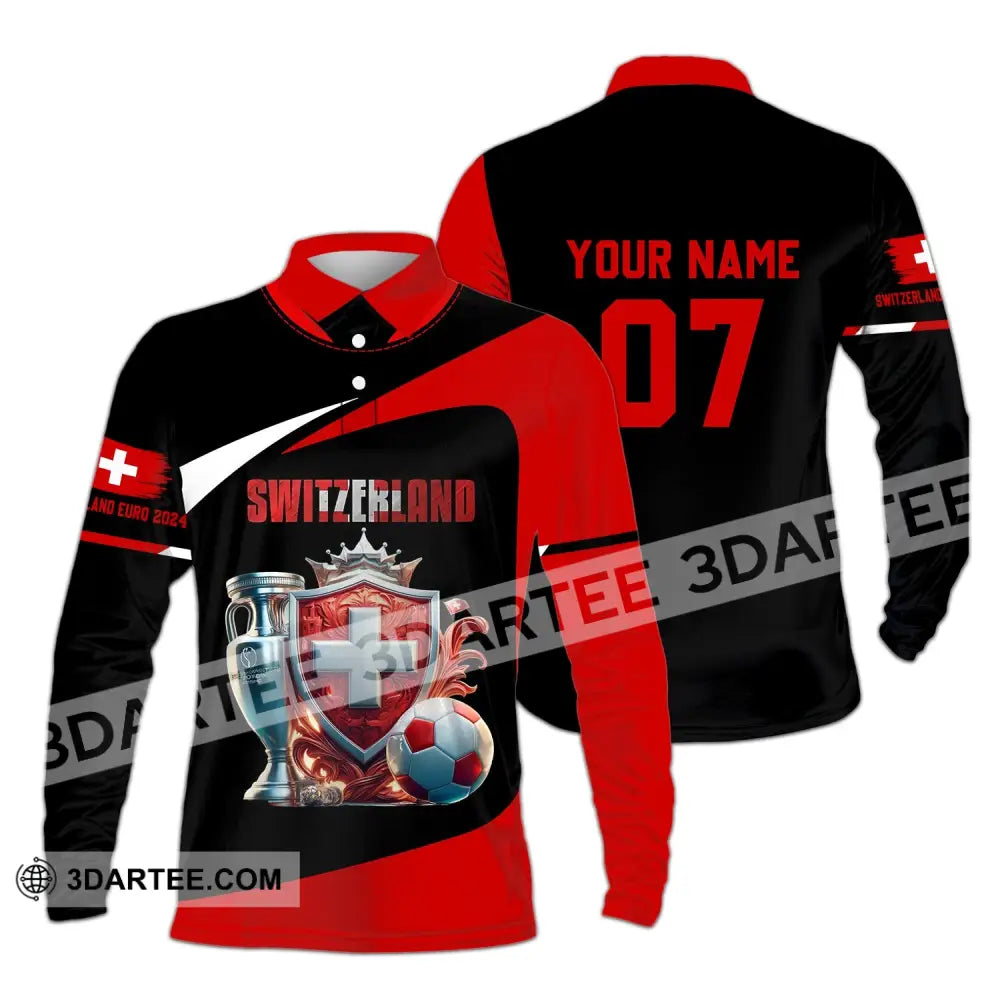 Unisex Shirt - Custom Name And Number Switzerland Euro 2024 National Team Long Sleeve Polo / S