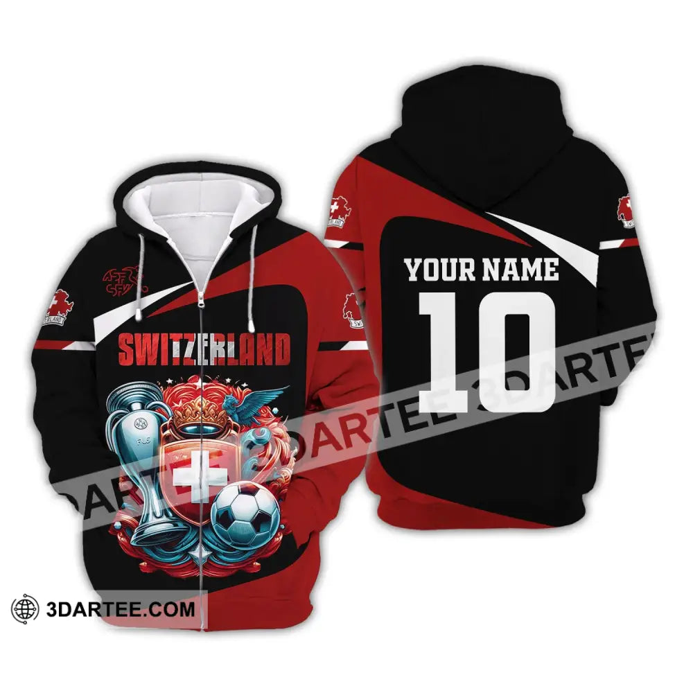 Unisex Shirt Custom Name And Number Switzerland Football Polo Long Sleeve Zipper Hoodie / S T-Shirt