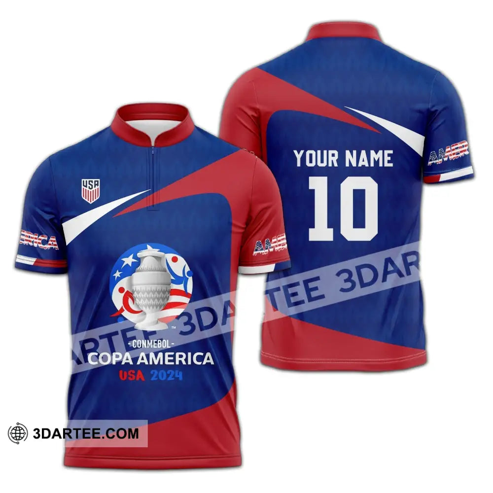 Unisex Shirt - Custom Name And Number Usa National Team Lover Zipper Polo / S T-Shirt