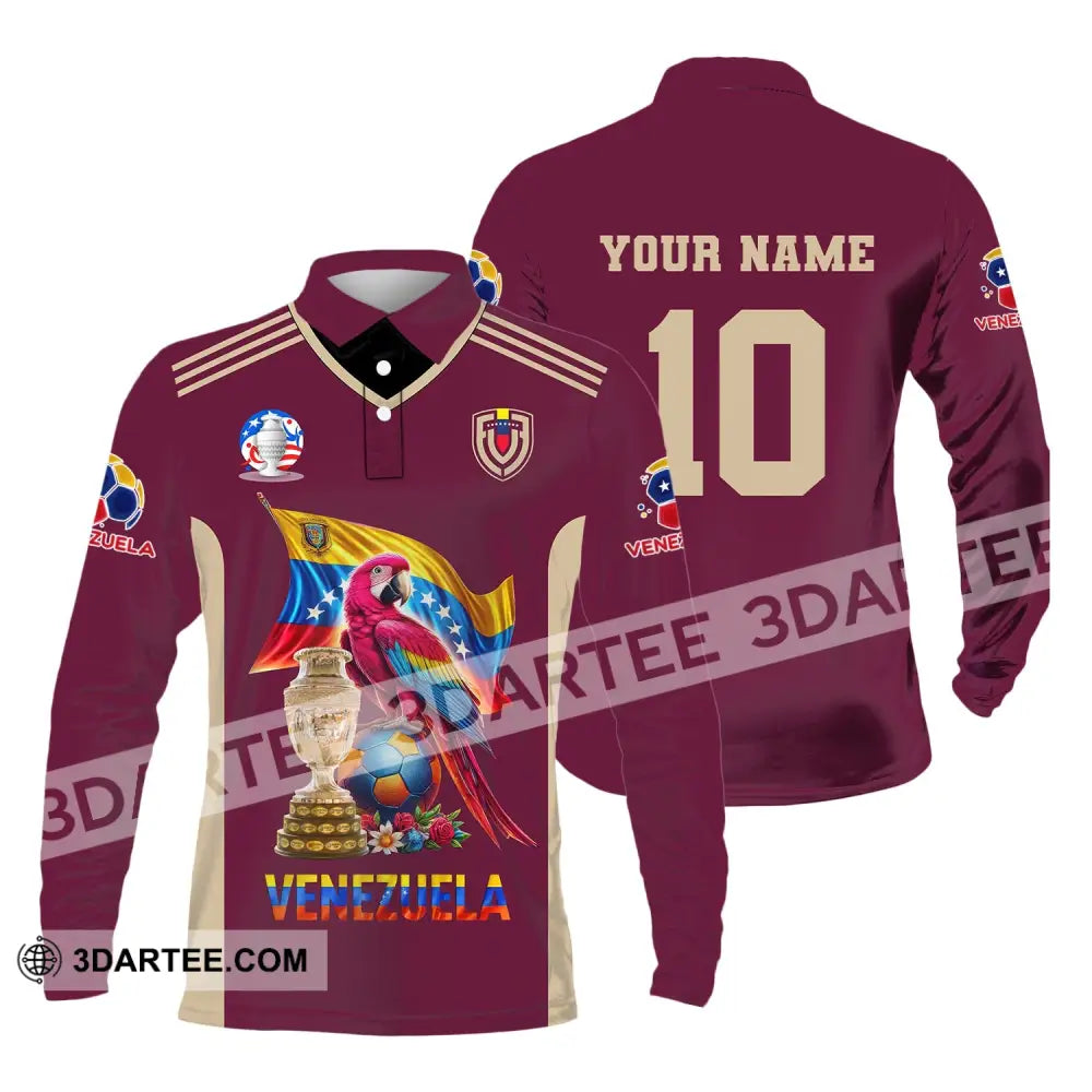 Unisex Shirt Custom Name And Number Venezuela Football T-Shirt Polo Long Sleeve / S