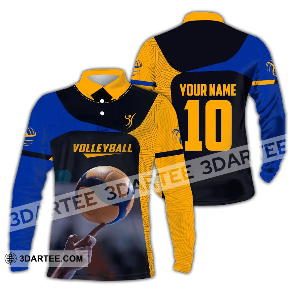 Unisex Shirt Custom Name And Number Volleyball T-Shirt For Club Gift Lovers Long Sleeve Polo / S