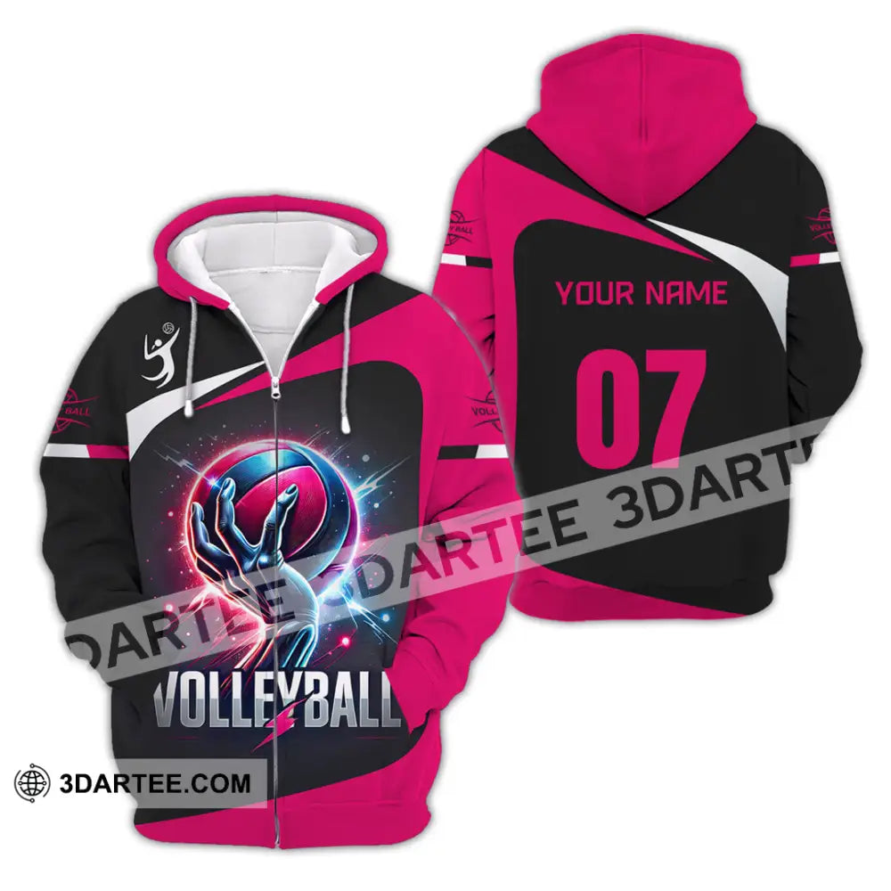 Unisex Shirt Custom Name And Number Volleyball T-Shirt Hoodie Long Sleeve Gift For Lovers Zipper /