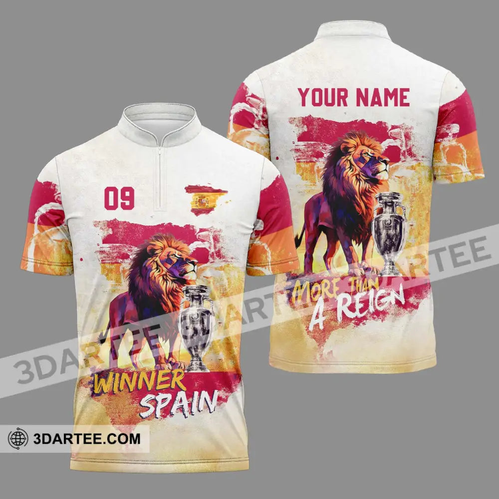 Unisex Shirt - Custom Name And Number Winner Spain Zipper Polo / S T-Shirt