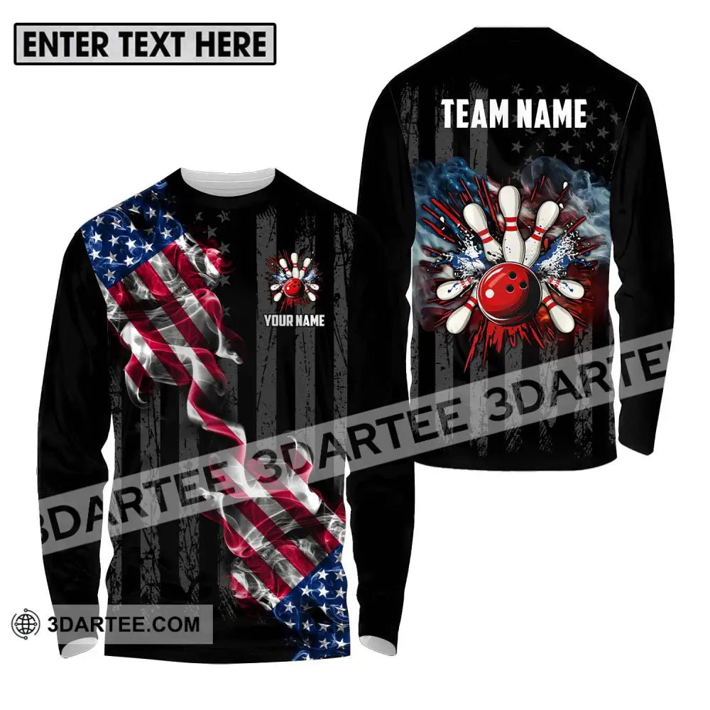 Unisex Shirt - Custom Name And Team America Bowling Sport Long Sleeve / S T-Shirt