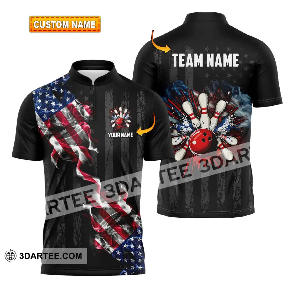 Unisex Shirt - Custom Name And Team America Bowling Sport T-Shirt