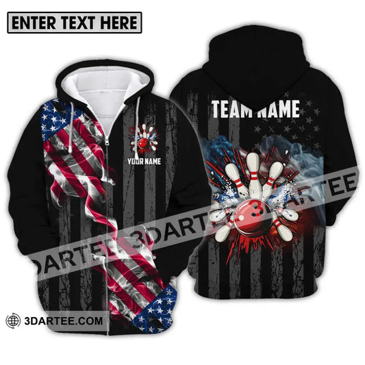 Unisex Shirt - Custom Name And Team America Bowling Sport Zipper Hoodie / S T-Shirt