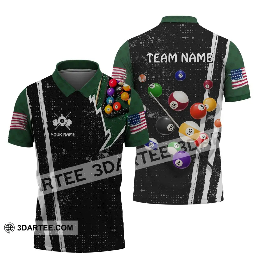 Unisex Shirt - Custom Name And Team American Billiard Lover Black Green Polo / S T-Shirt