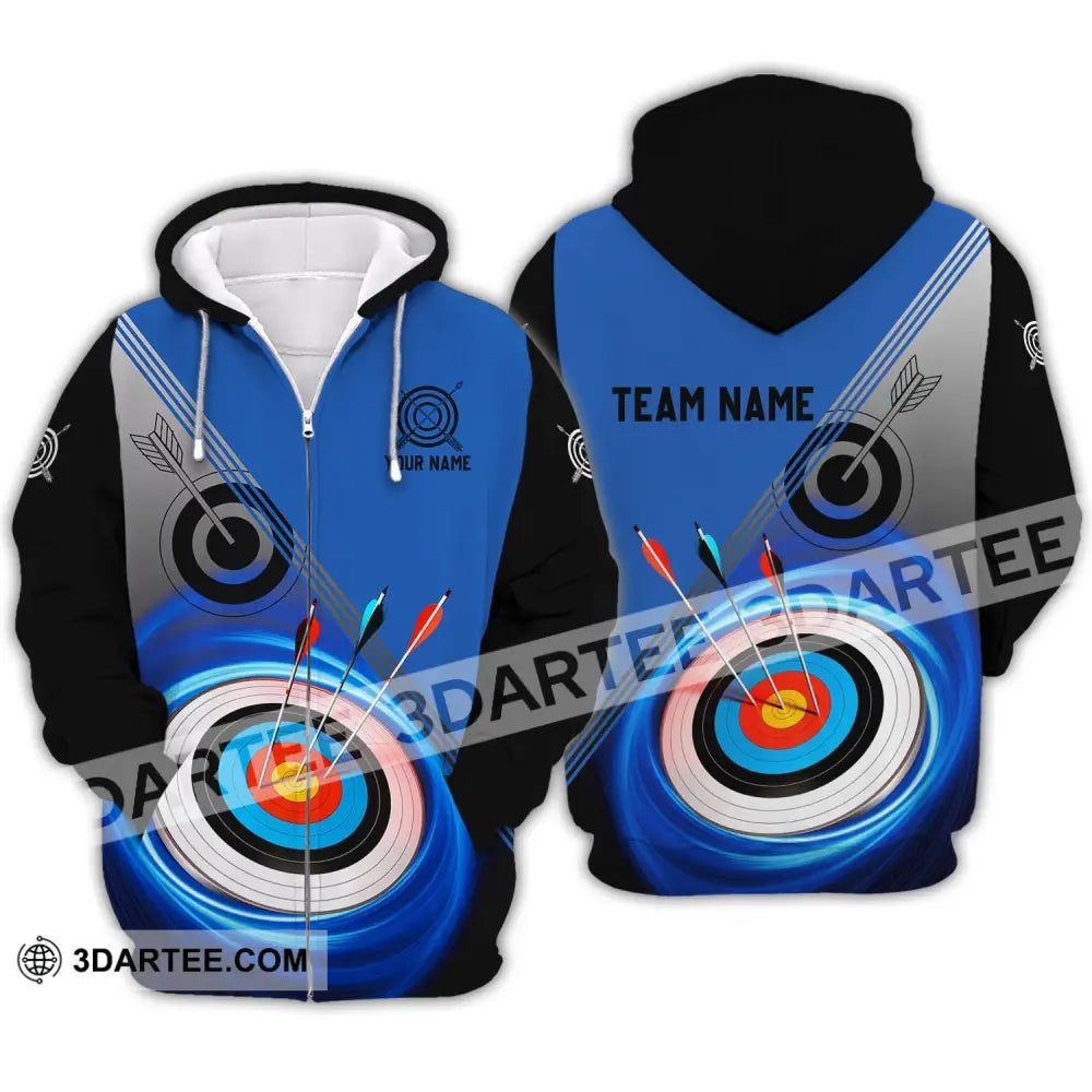 Unisex Shirt - Custom Name And Team Archery Lover Blue Zipper Hoodie / S T-Shirt