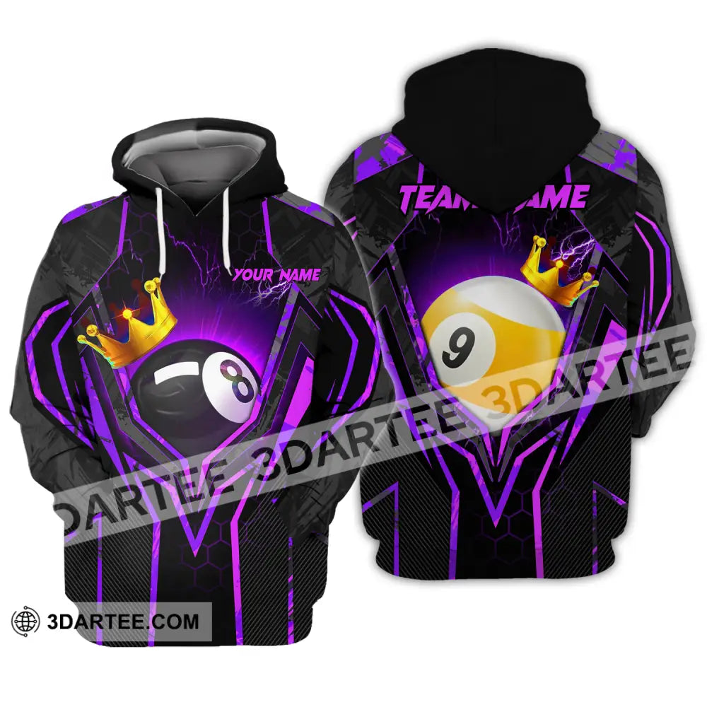 Unisex Shirt - Custom Name And Team Billiard Purple Line Crown Hoodie / S T-Shirt