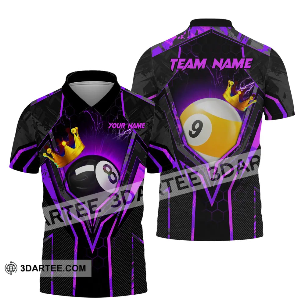 Unisex Shirt - Custom Name And Team Billiard Purple Line Crown Polo / S T-Shirt